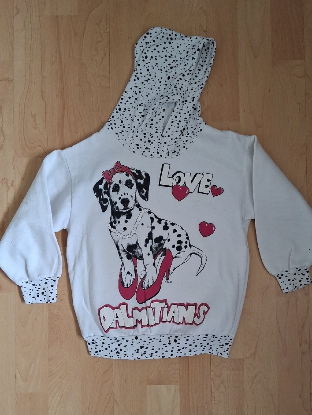 Vintage Girls Love Dalmatians Lightweight Hoodie Size 8 White With Dog Graphic